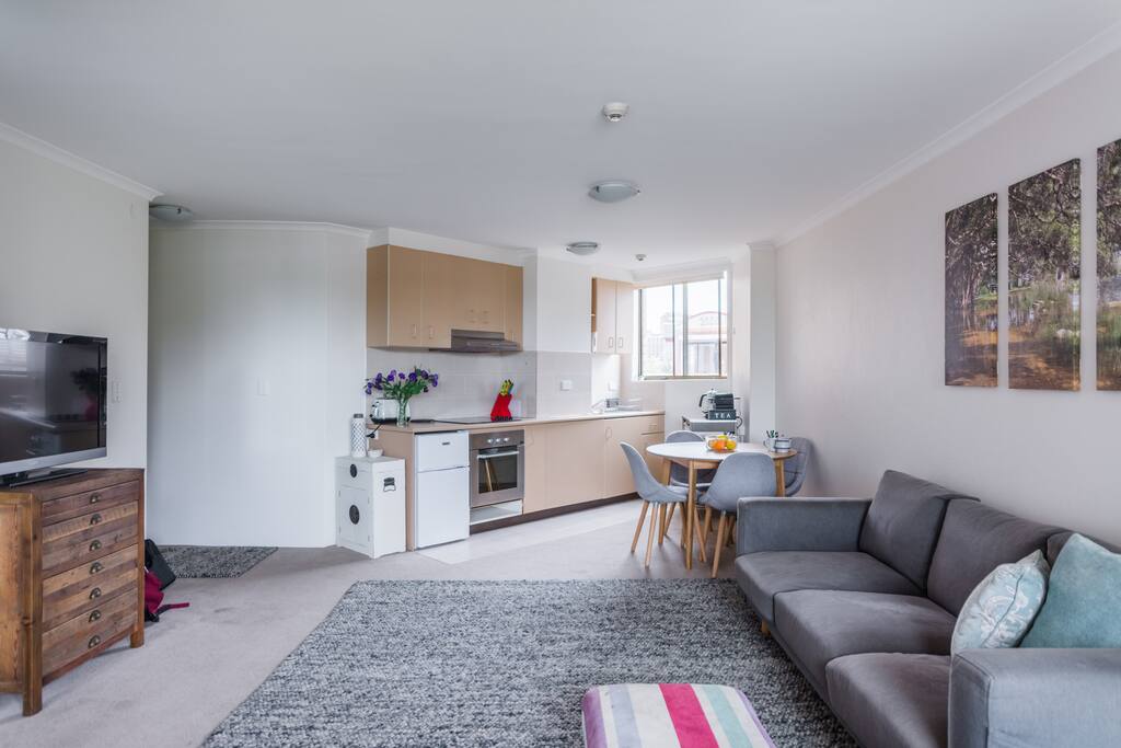 Living area into the kitchen