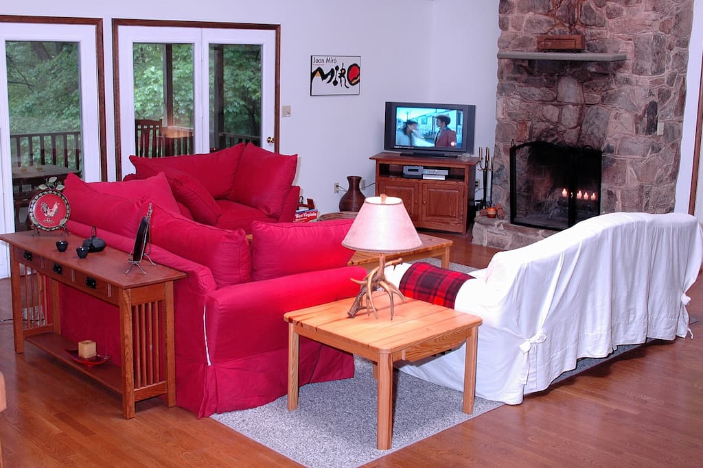 Great Room with beautiful stone fireplace