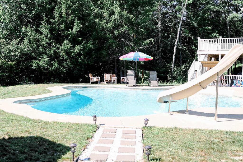 Located behind the chairs is a fire pit. Grab your family and get a fire going!