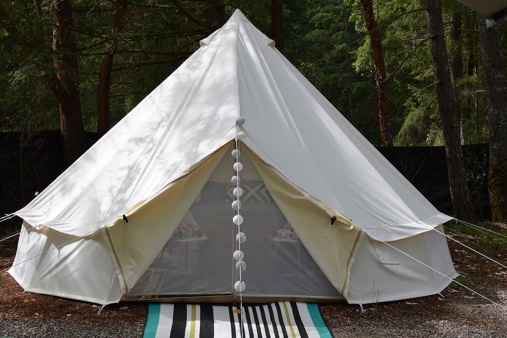 Our beautiful tent with 10 ft high ceilings. A little over 200 square feet of space.