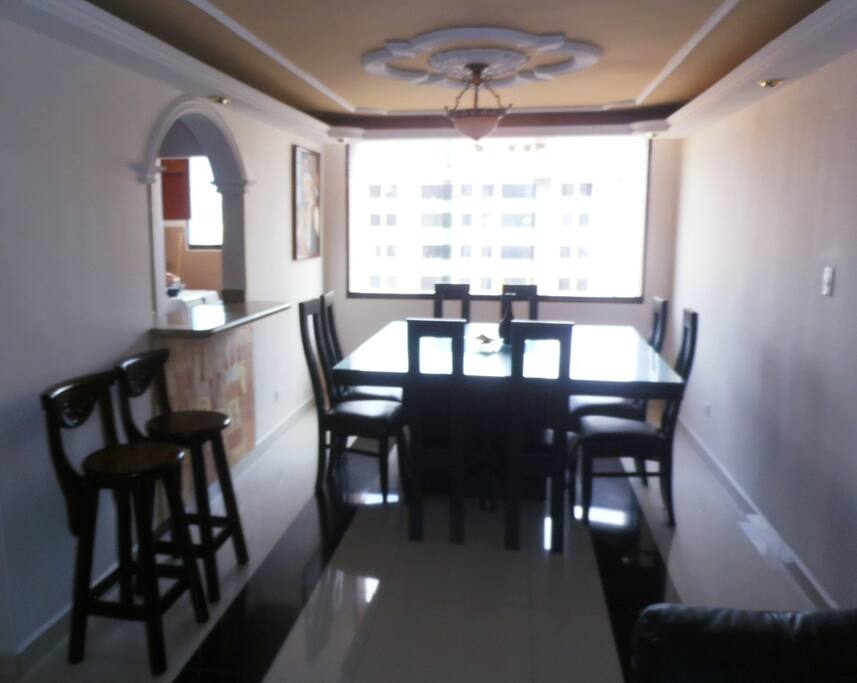 Comedor para 8 personas y barra con 2 puestos mas