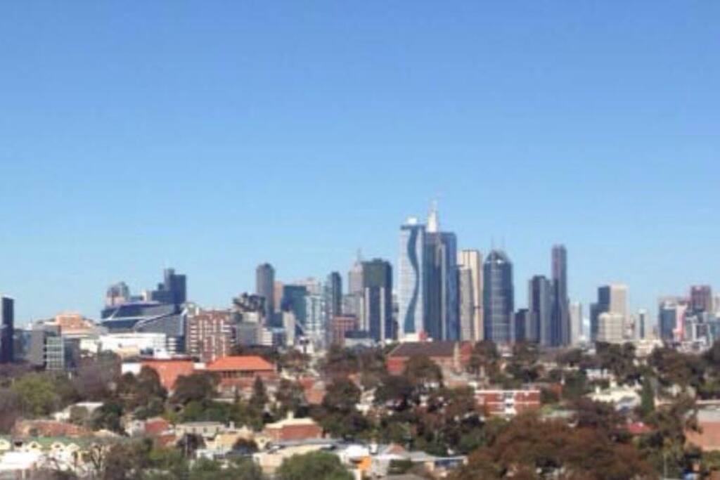 View of the city skyline from our balcony