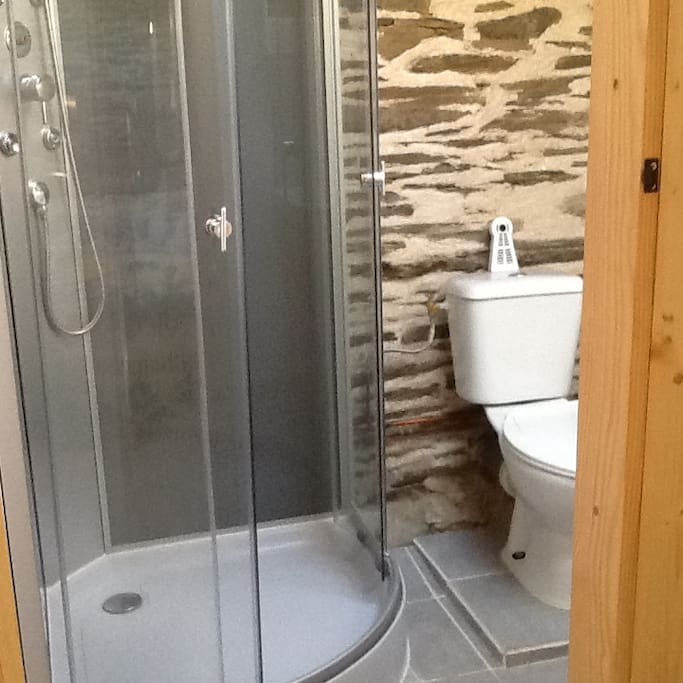 Shower, wash basin and toilet