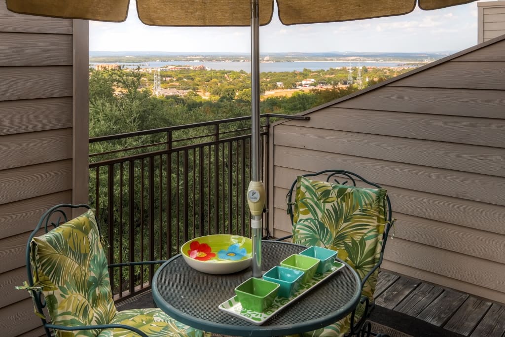 Enjoy views of the lake from your balcony.