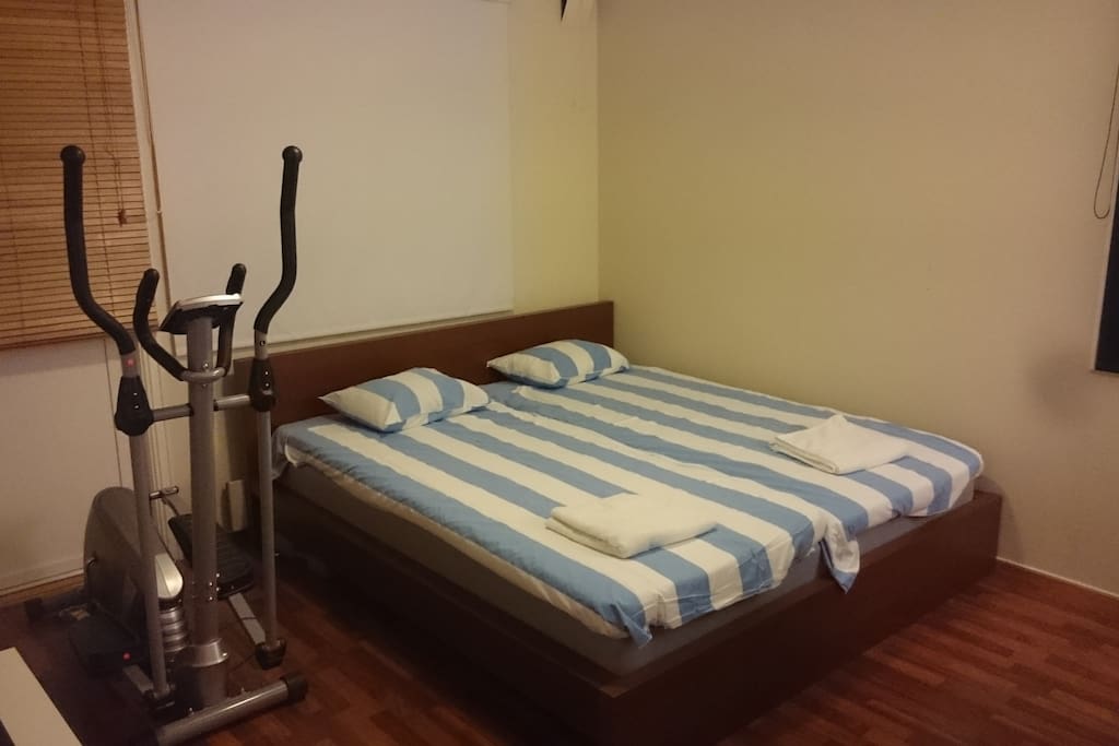 There is also exercise equipment in the bedroom.