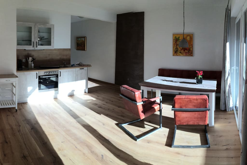 living room with kitchen