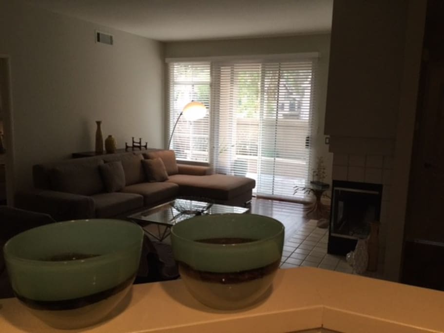 The open kitchen overlooks the living room