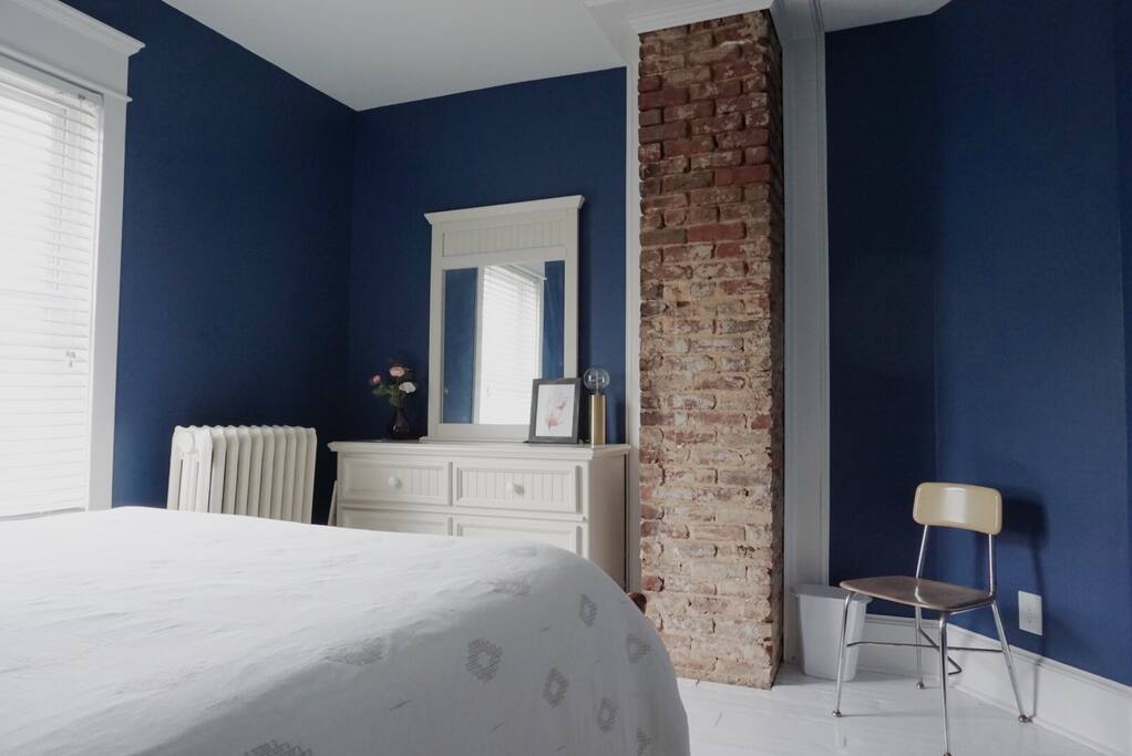 Exposed brick chimney
