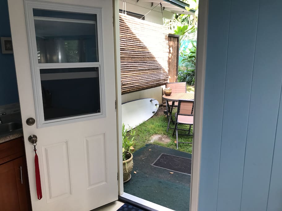 New door for privacy and quiet entry to outdoor eating area