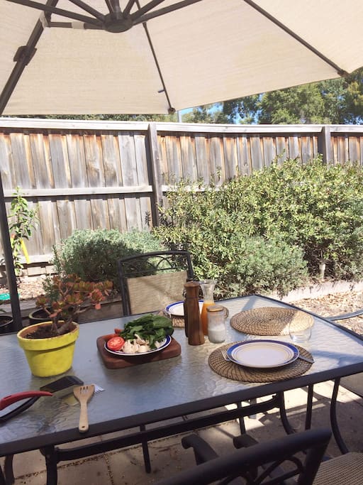 Enjoy a meal in the private backyard