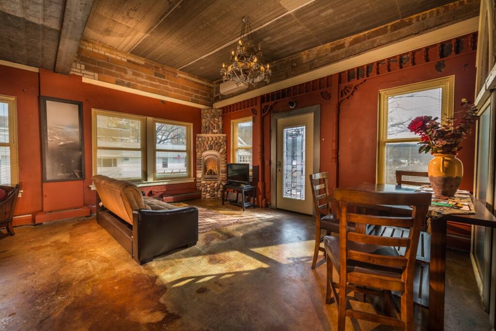 Spacious living room and separate outside stairs to apartment. Pull-out full size couch in living room & additional twin blow up bed option