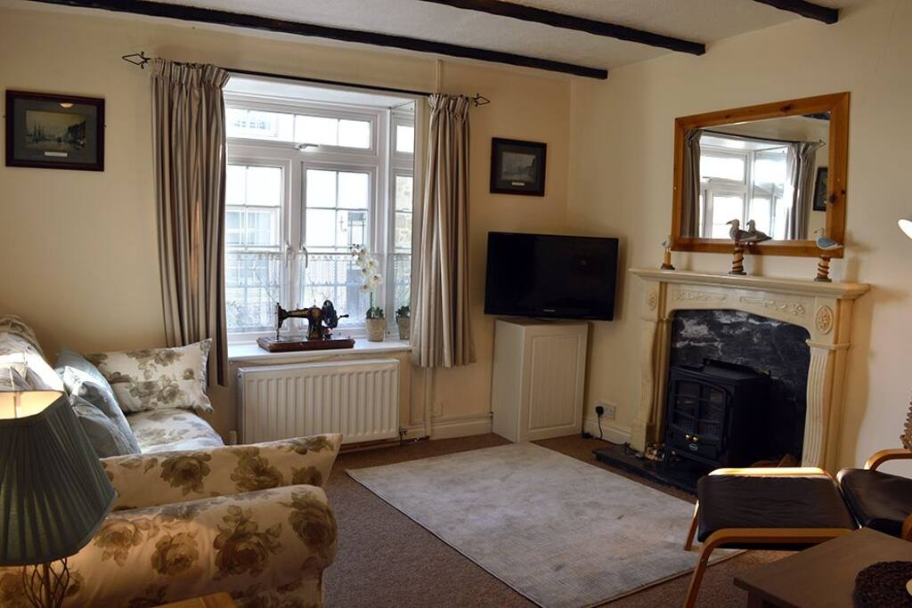 Lounge with electric log burner