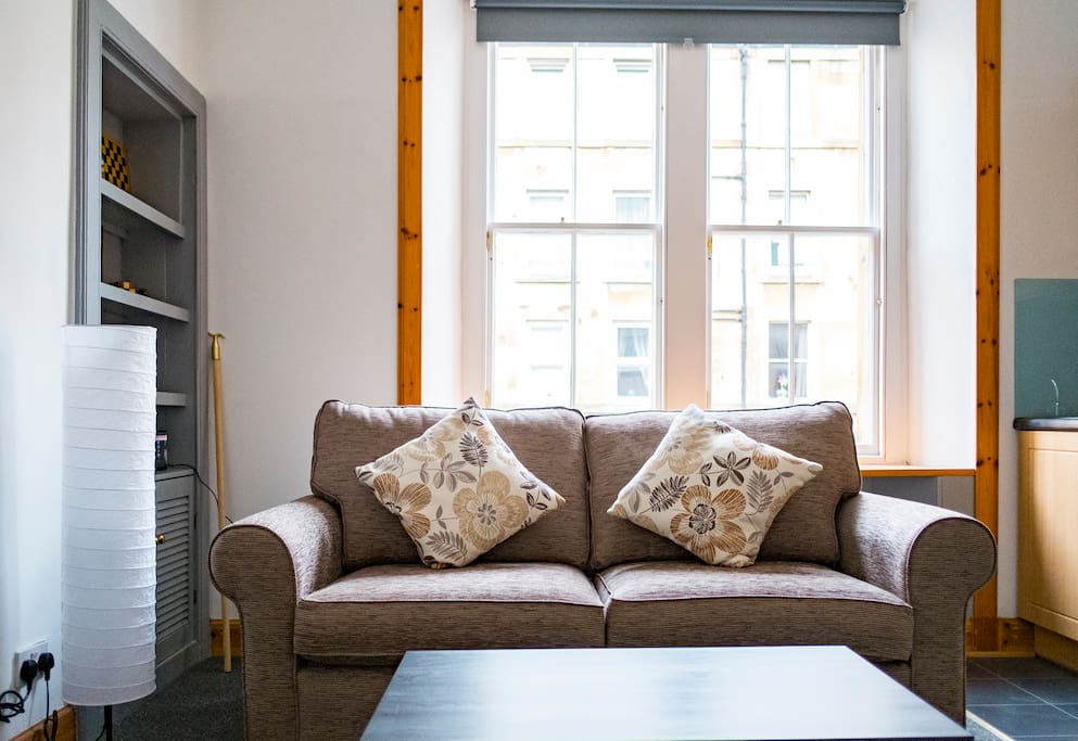 Comfortable 3 seater sofa – perfect spot to relax after a day in Edinburgh