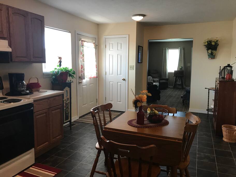 A very large kitchen with small dinette set. Fully equipped. Washer and dryer off the kitchen in a separate laundry room.