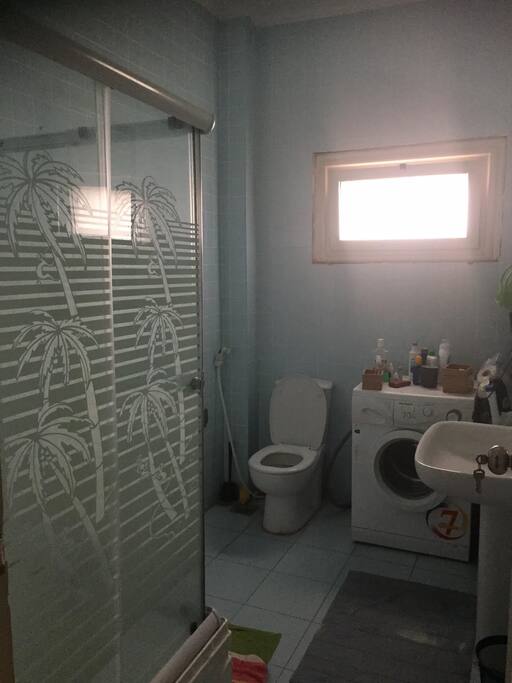Ensuite bathroom + washing machine.