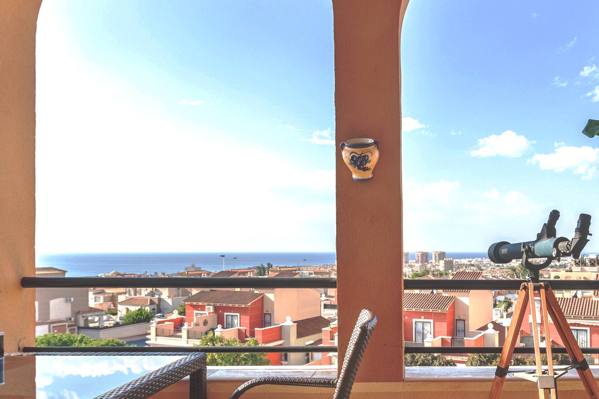 180-degree panorama of the sea and the city, swimming pool