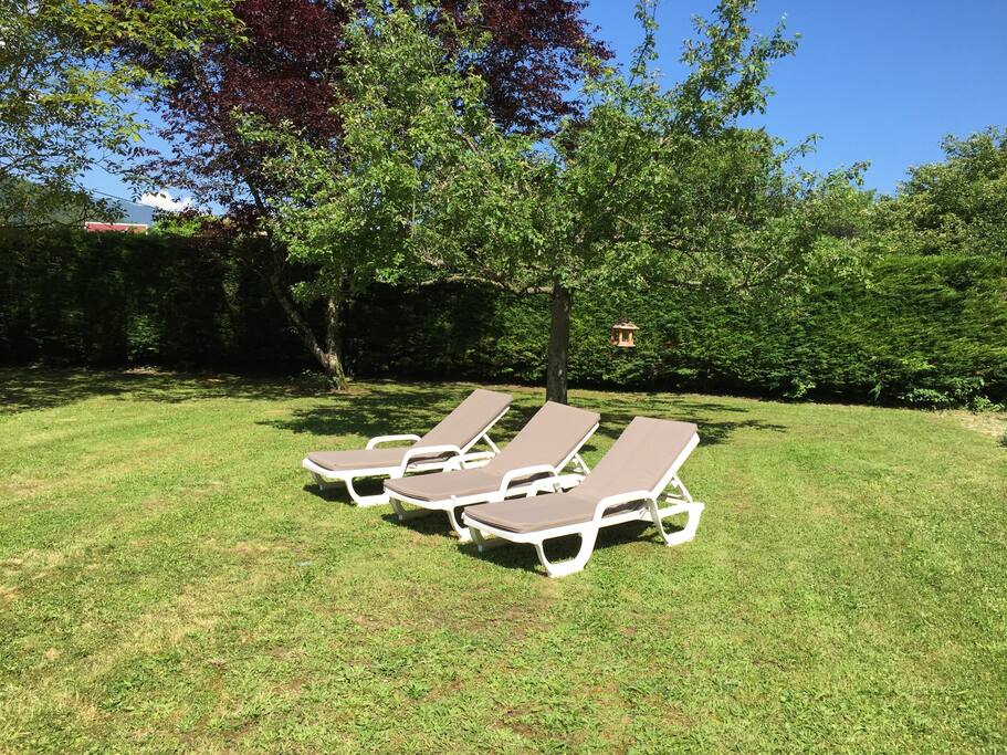 Chaises longues à disposition