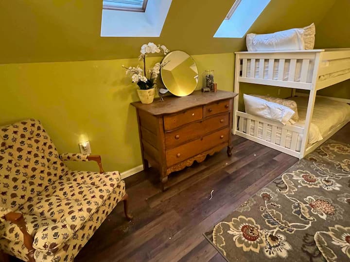 The dresser is available if you’d like to fold your clothes and put them away. and a chair for you to relax and read one of the many books you will find all over the apartment! Here is one of many nightlights I have for you. Feel free to unplug them.