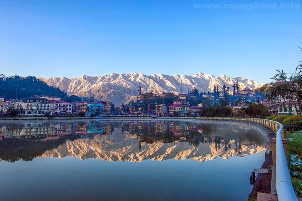 Lakeshore and mountain Sapa
