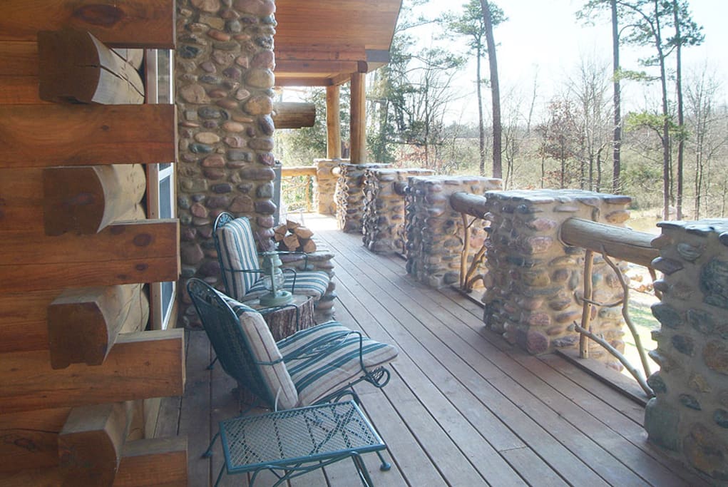 Large wrap around deck with seating for 15 plus outdoor fireplace
