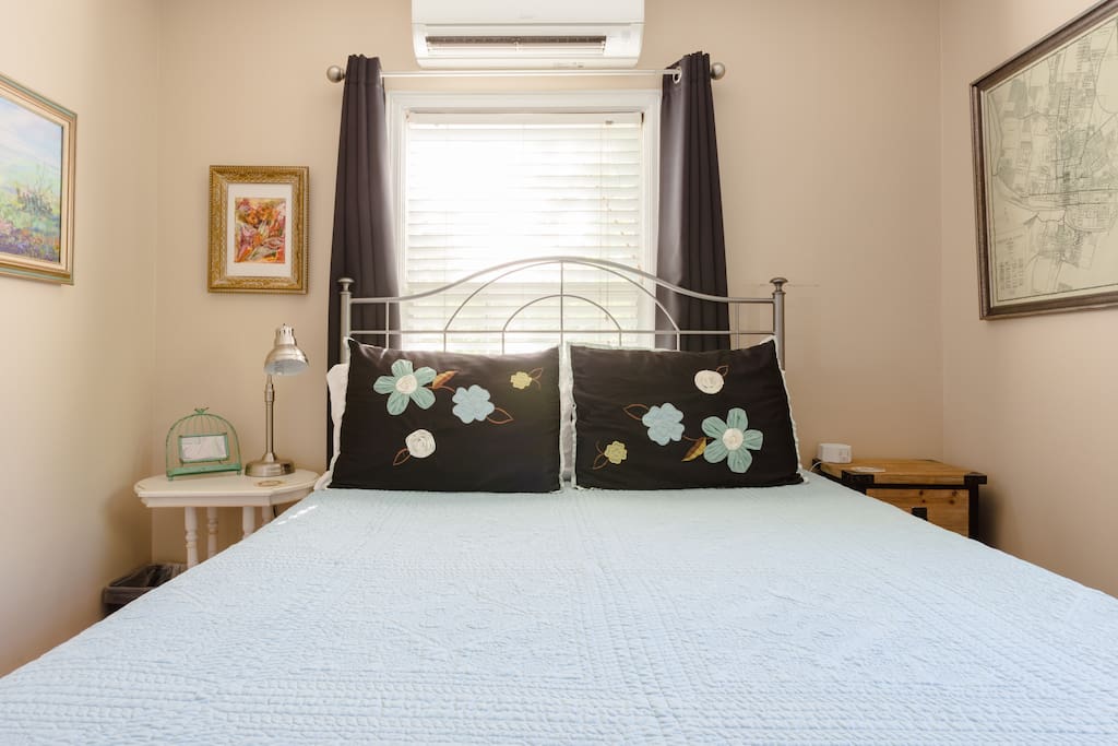 Your queen size bed awaits for a good night’s rest.