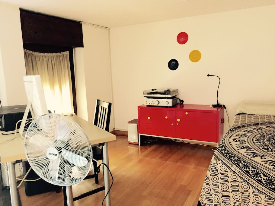 the sleeping room. you can use my stereo if you like it! there's a mini-jack that you can use to connect your smartphone, tablet, or computer.
enjoy!