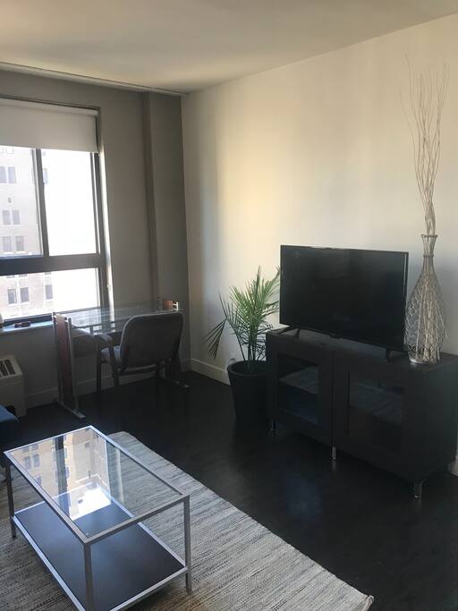Television in living room equipped with WiFi and roku to watch your favorite shows