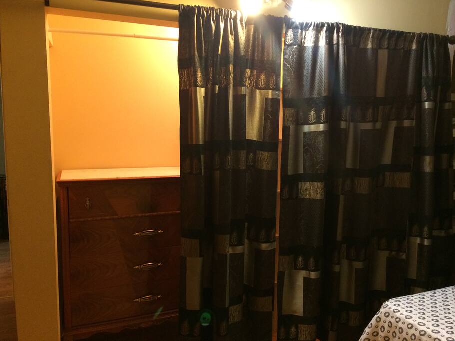 Lots of closet space, chest of drawer and closet