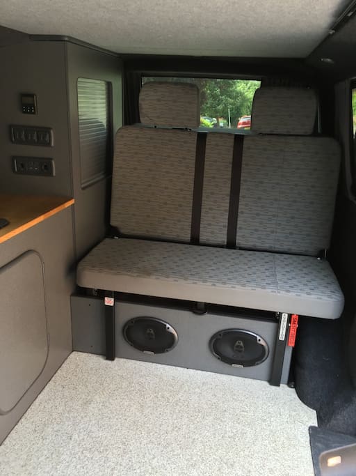 Crash tested rear seats with built in speakers