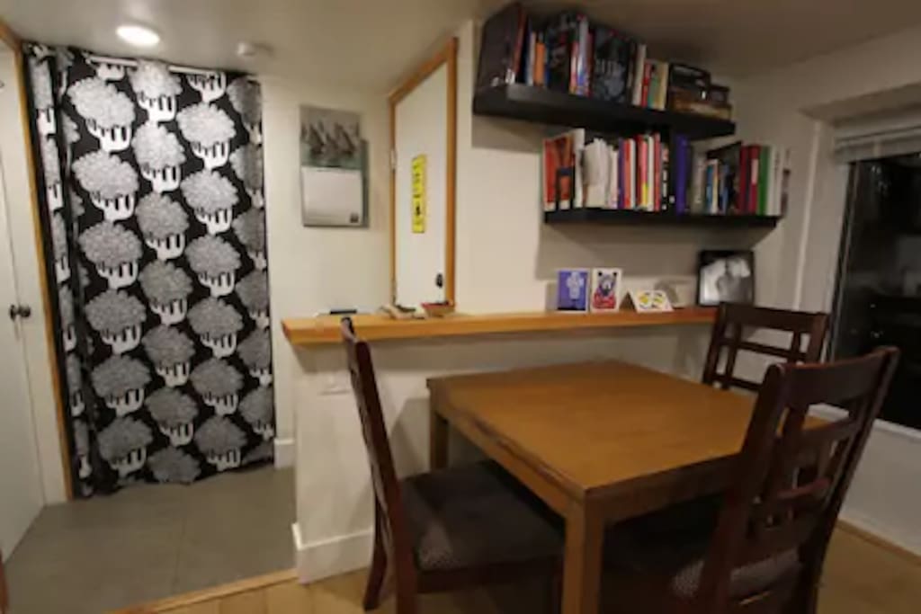 The front door and the dining table