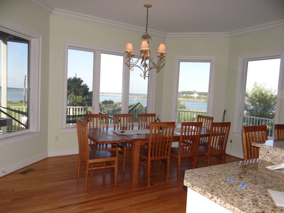Dining area for 12 overlooking water