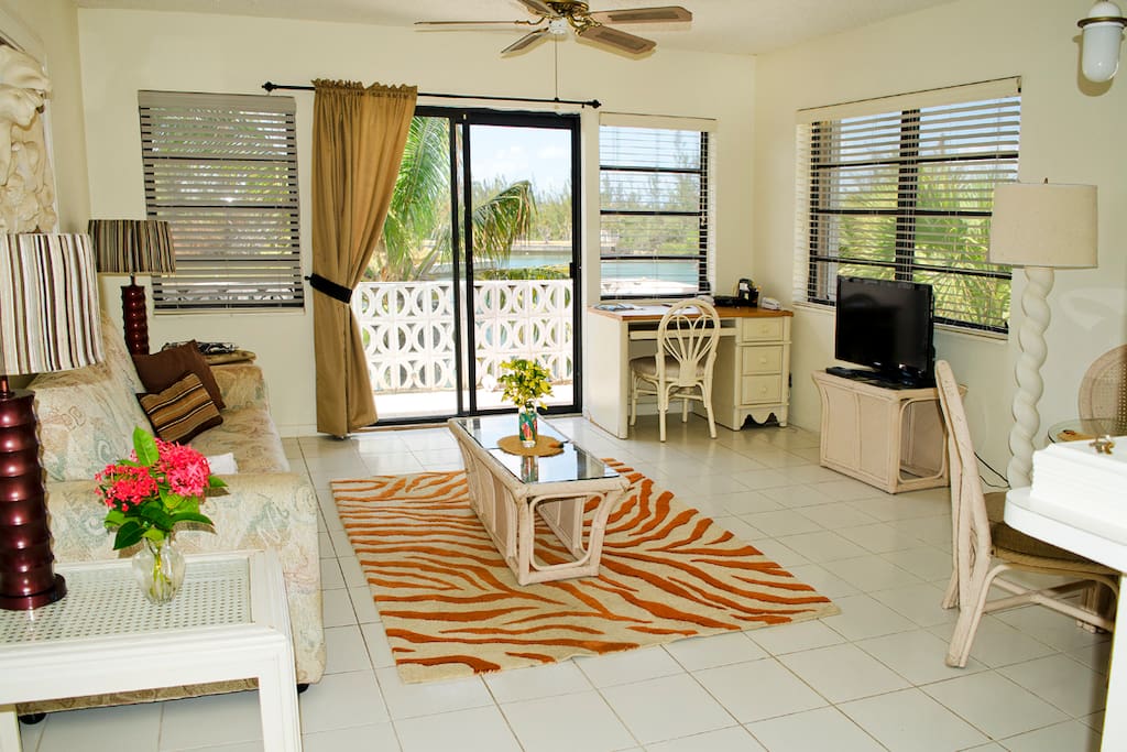The living room is light and airy