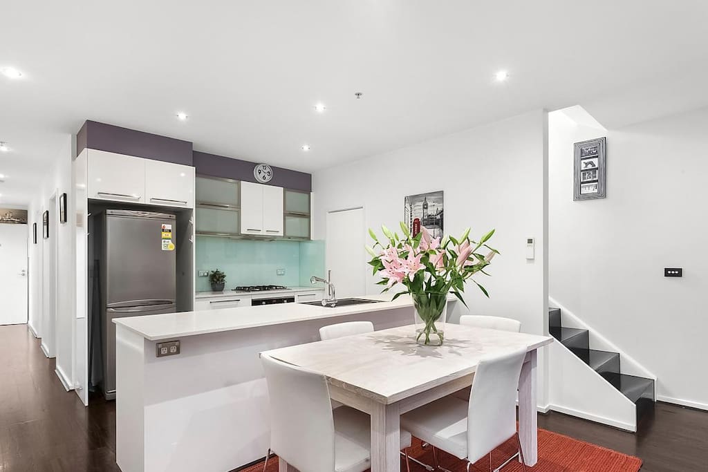 Generous kitchen and dining area