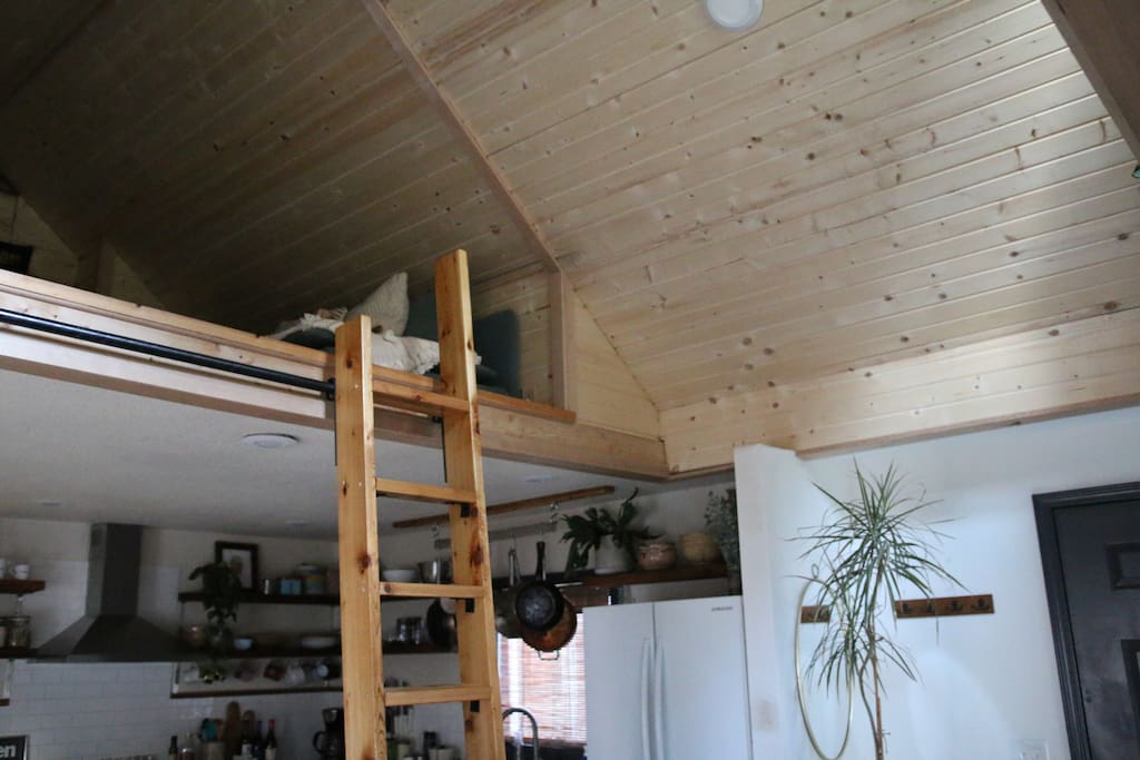 sliding ladder leads to lofted space