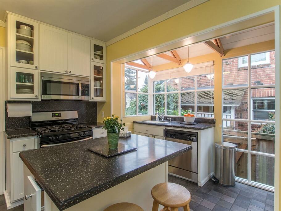 Light-filled kitchen with counter seating