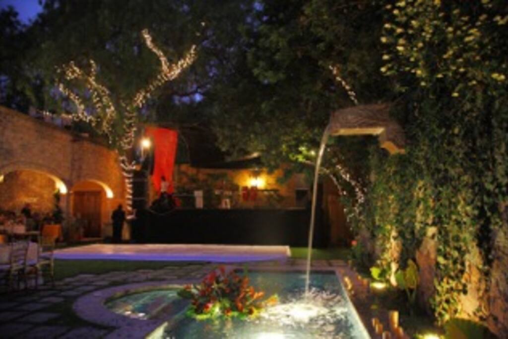 Garden at night during wedding reception