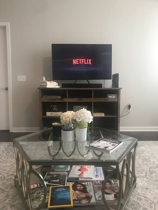 Smart TV with Netflix, Hulu, and Amazon Prime.