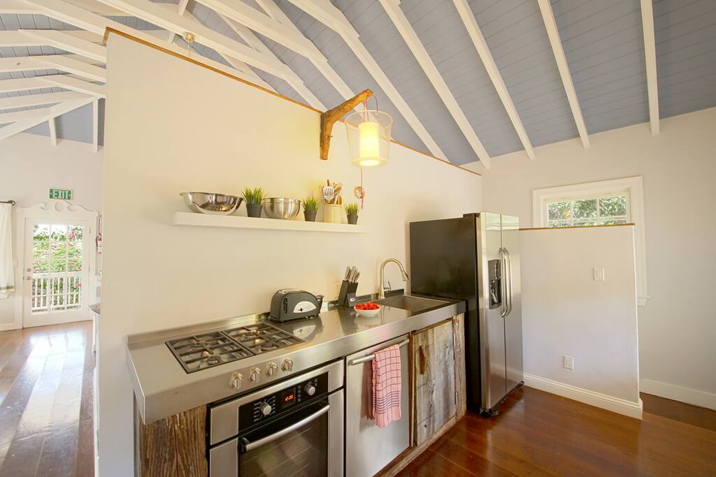 Recently remodeled kitchen with stainless steel modern appliances