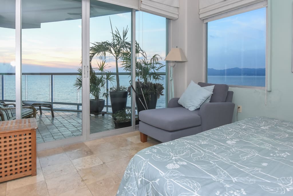 The Master Bedroom has a full view of the bay
