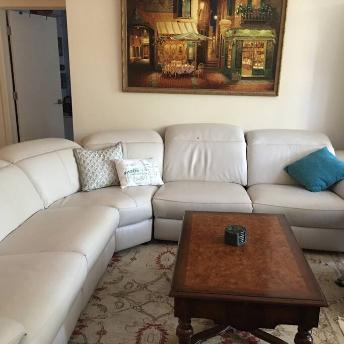 Reclining leather couch spacious seating