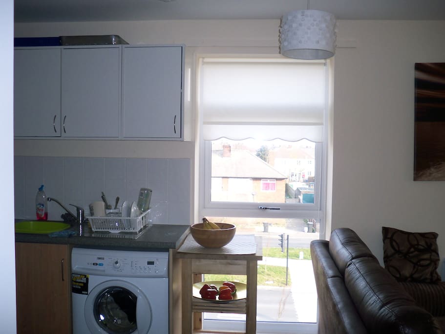 kitchen and living room