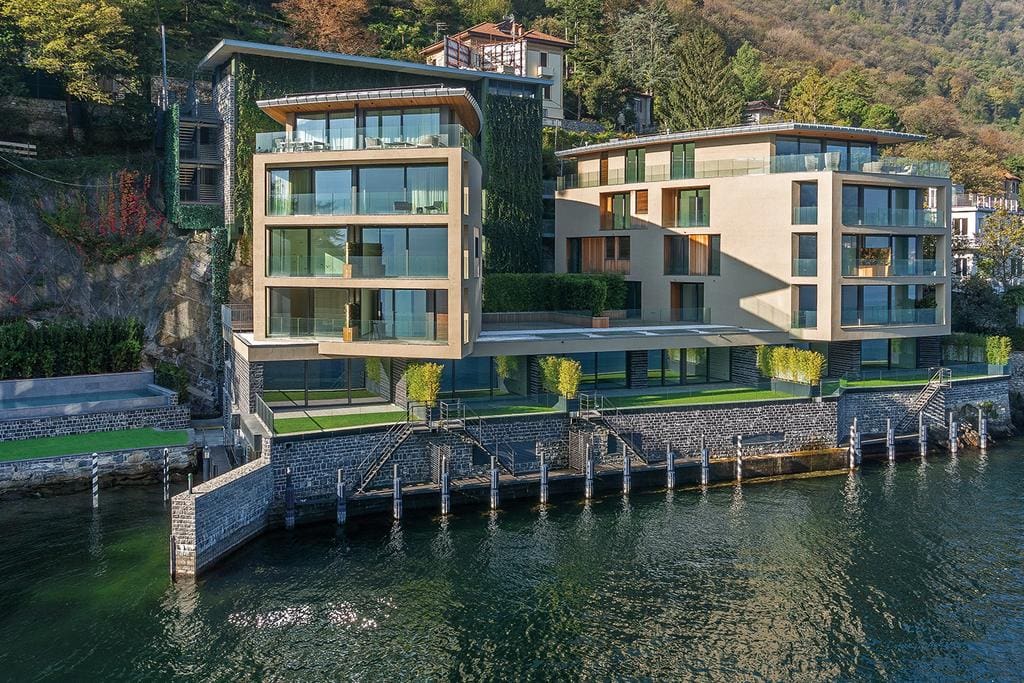 One of the few lakeshore properties drone photo of the residence