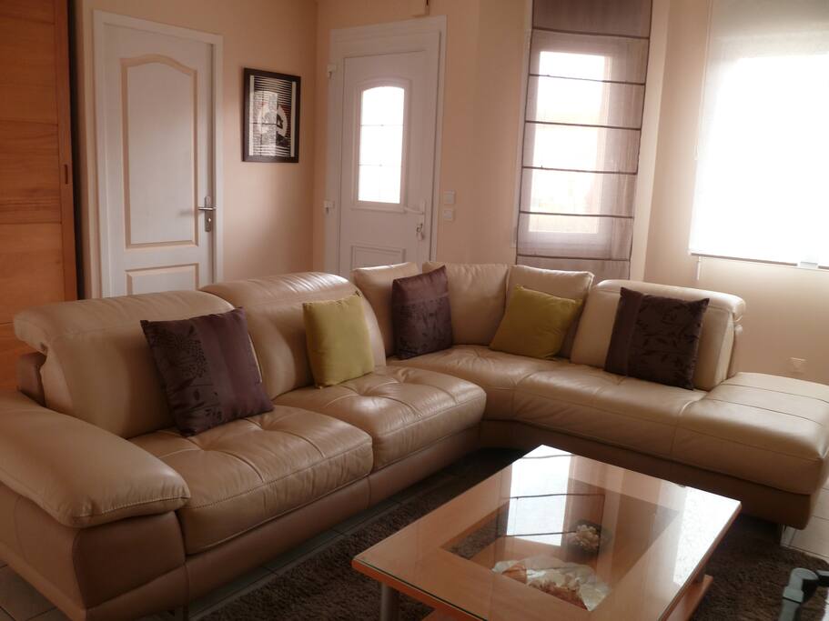 Salon avec poêle à bois