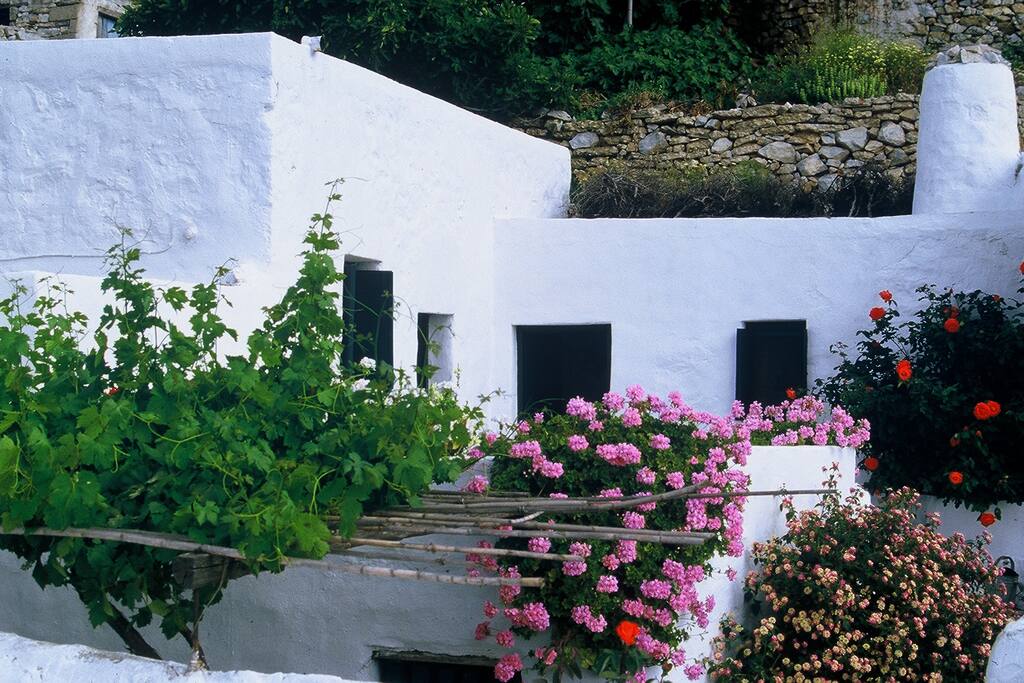 The house from the west. The main room on the left Kitchen, right, terrace center