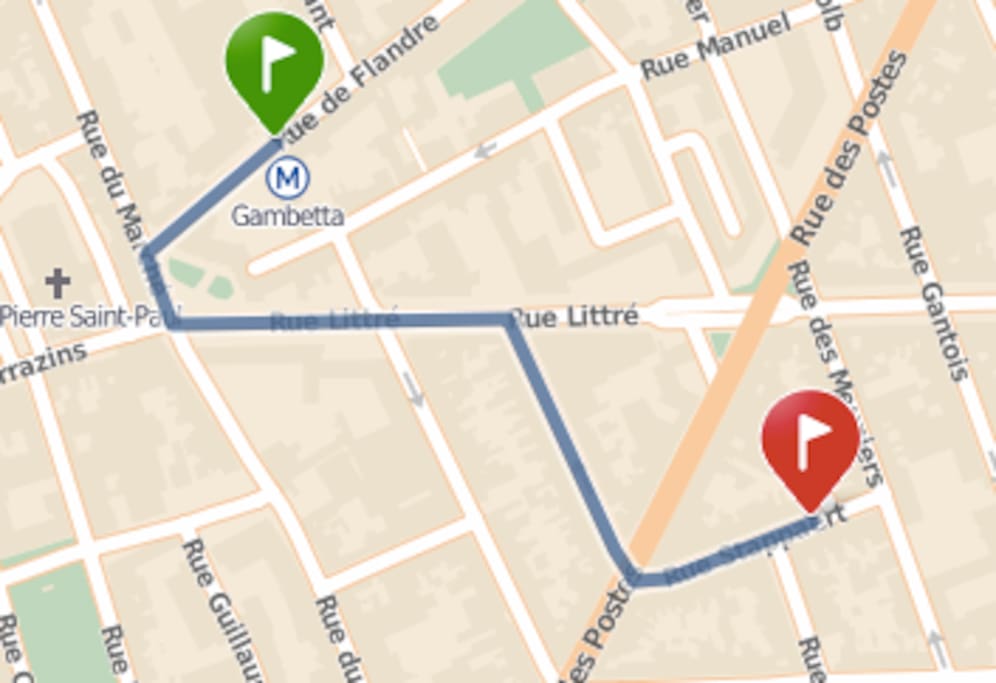Trajet métro le plus proche (Gambetta) / la maison : 5 minutes