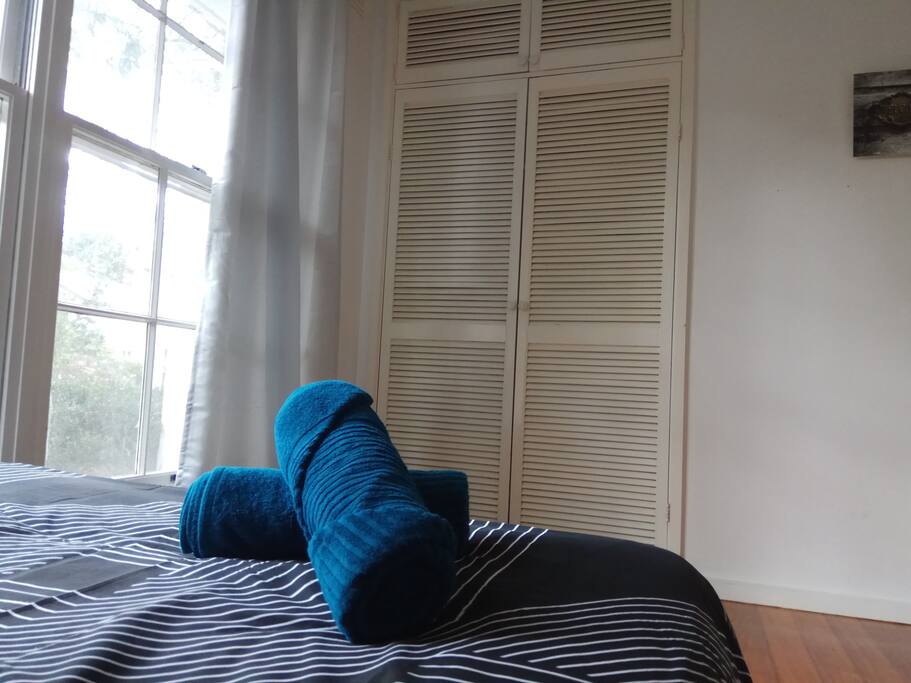 Wooden Floor, wardrobe and sunlight windows with garden view