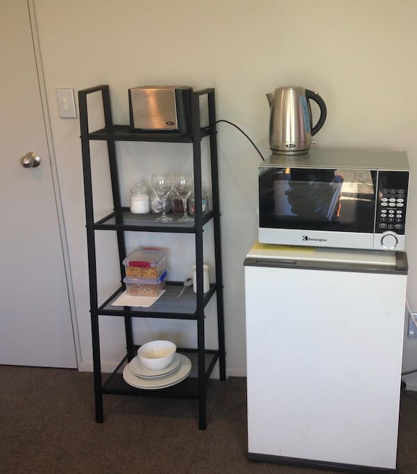 In-room mini kitchen - fridge, microwave, toaster and kettle