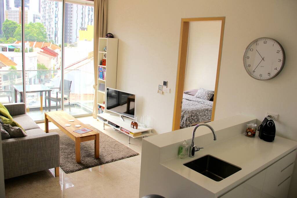 Living room and kitchen counter