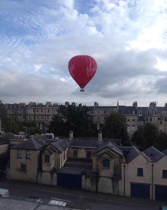 Hot air balloon over the Royal Crescent from bedroom window
