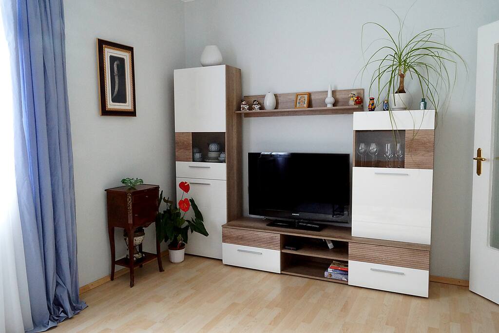 Helles Wohnzimmer mit TV-Wand inklusive WLAN und Kabel-TV